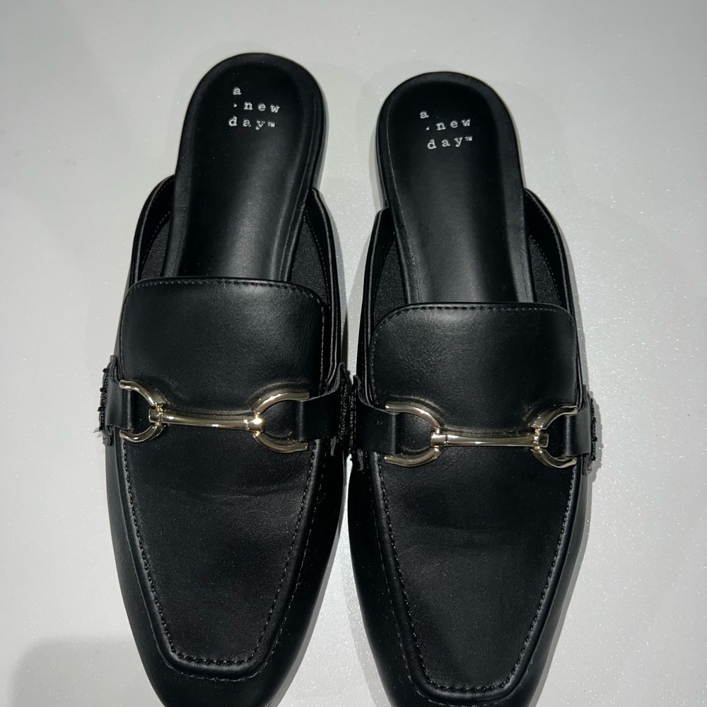 a new day Black Slip-On Loafers with Gold Horsebit